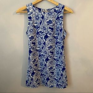Blue and white floral mini dress